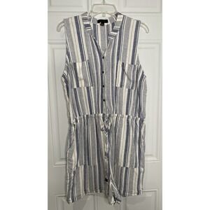 Kelly Renee Women's Large Sleeveless‎ Linen Blend Romper Blue White Stripes